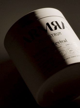 video of shadows changing as time passes on an ARMRA colostrum jar